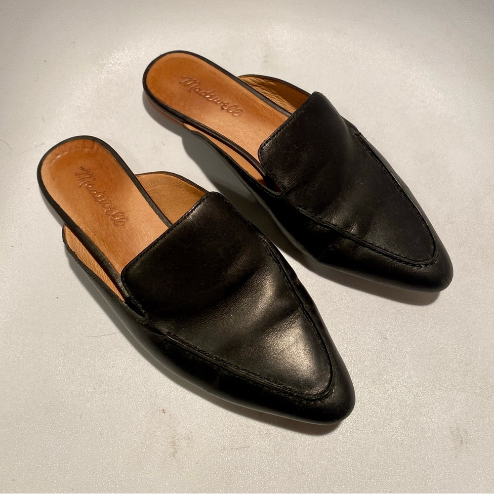 Madewell Black Leather Mule Slides Flats Size 7